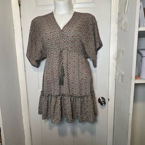 Willow & Root Elegant Brown Patterned V-Neck Tunic size L boho festival